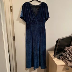 Anthropologie Navy Velvet Jumpsuit